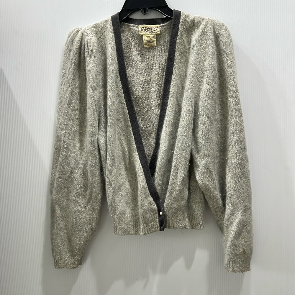Reference Point Angora Silk Lambswool rabbit Sweater Grey 80’s vintage cardigan